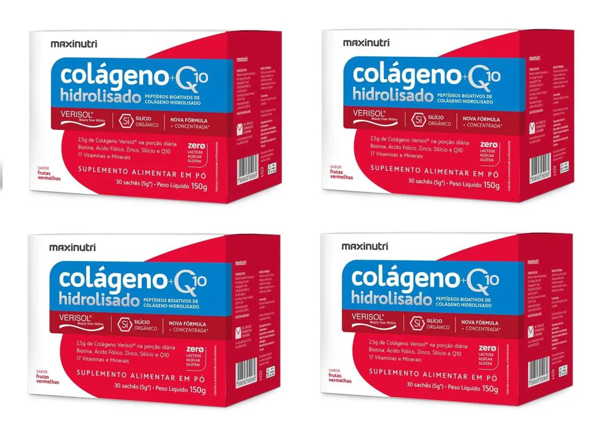 KIT 4 COLáGENO VERISOL + Q10 MAXINUTRI FRUTAS VERMELHAS 150G
