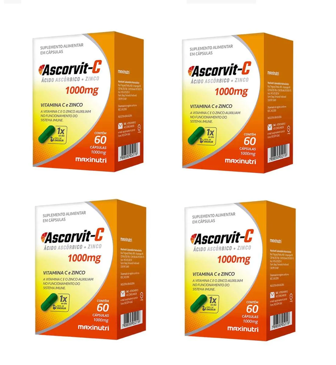 KIT 4 SUPLEMENTO ASCORVIT-C VITAMINA C + ZINCO  60CPS