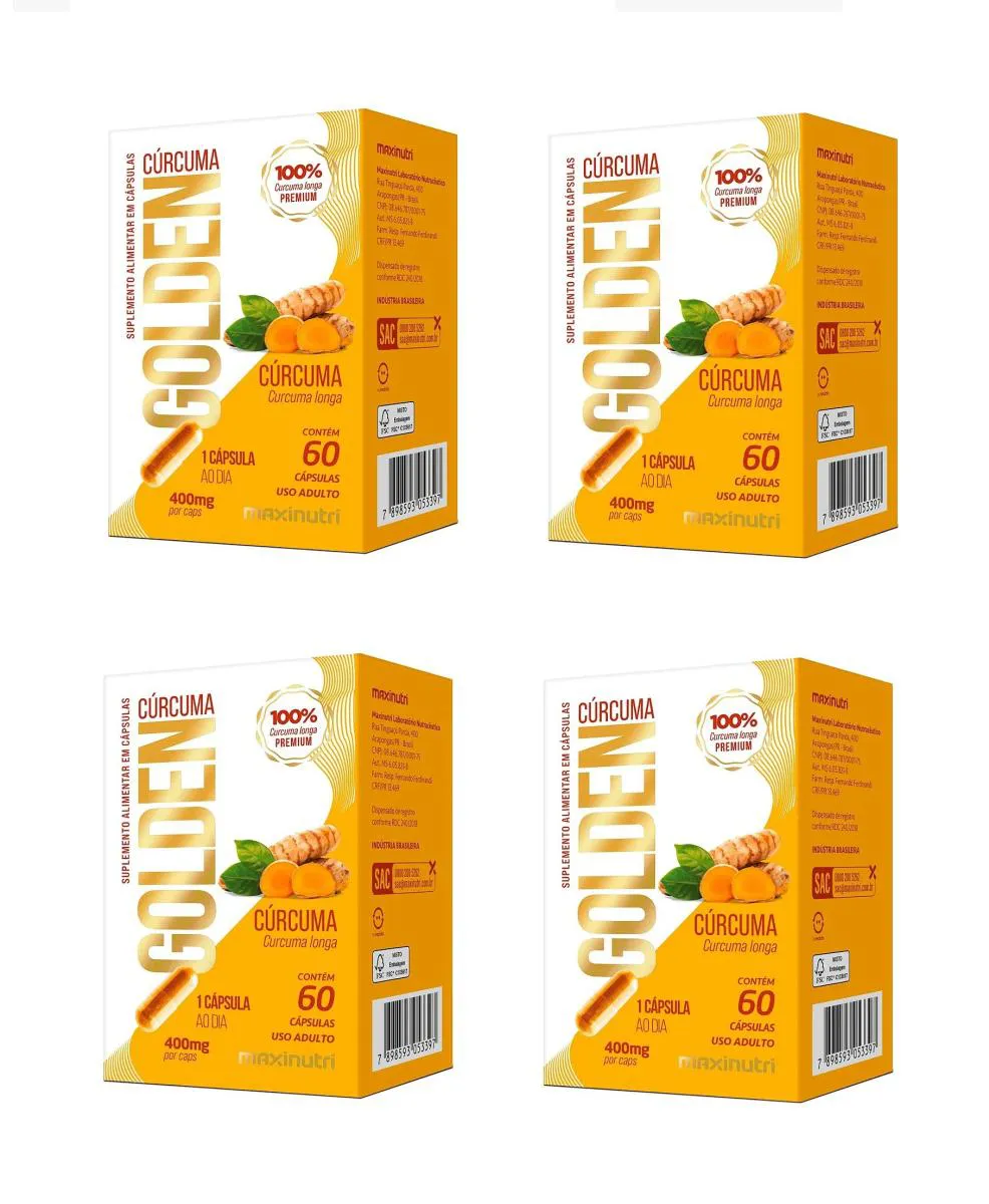 KIT 4 SUPLEMENTO CúRCUMA GOLDEN 400MG MAXINUTRI 60CPS