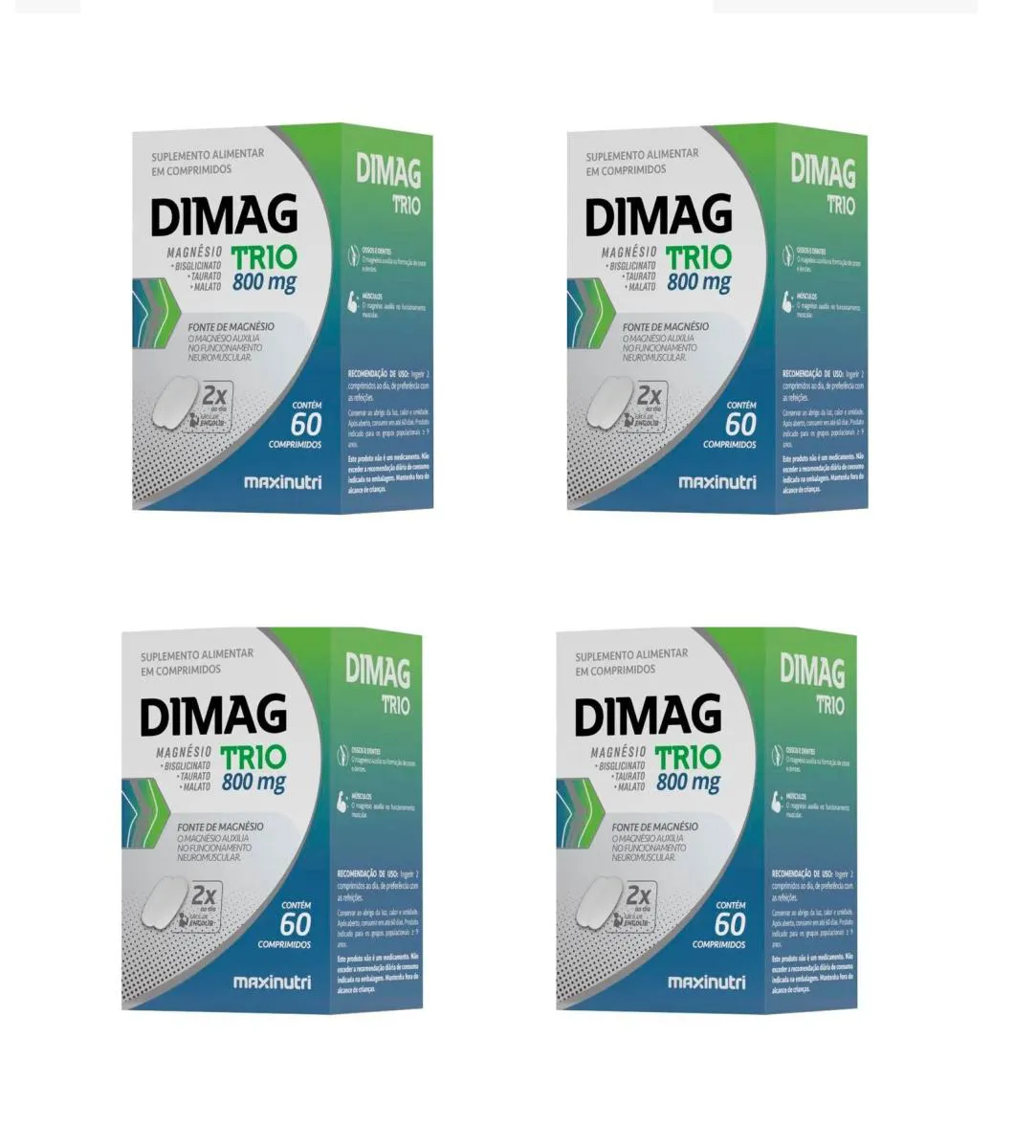 KIT 4 SUPLEMENTO DIMAG TRIO MAGNéSIOTAURATO MALATO  60CPS