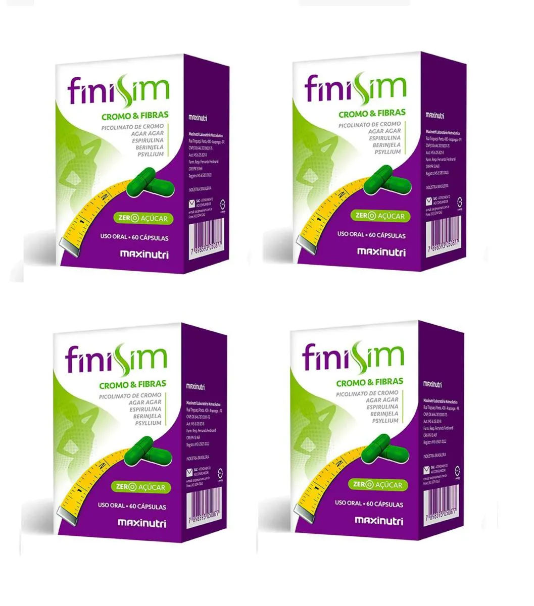 KIT 4 SUPLEMENTO FINISIM CROMO E FIBRAS MAXINUTRI 60CPS