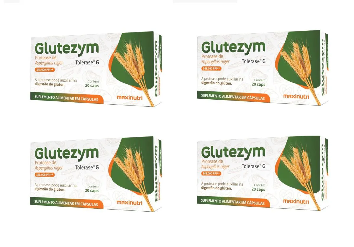 KIT 4 SUPLEMENTO GLUTEZYM PROTEASE  DIGESTãO GLúTEN 20CPS