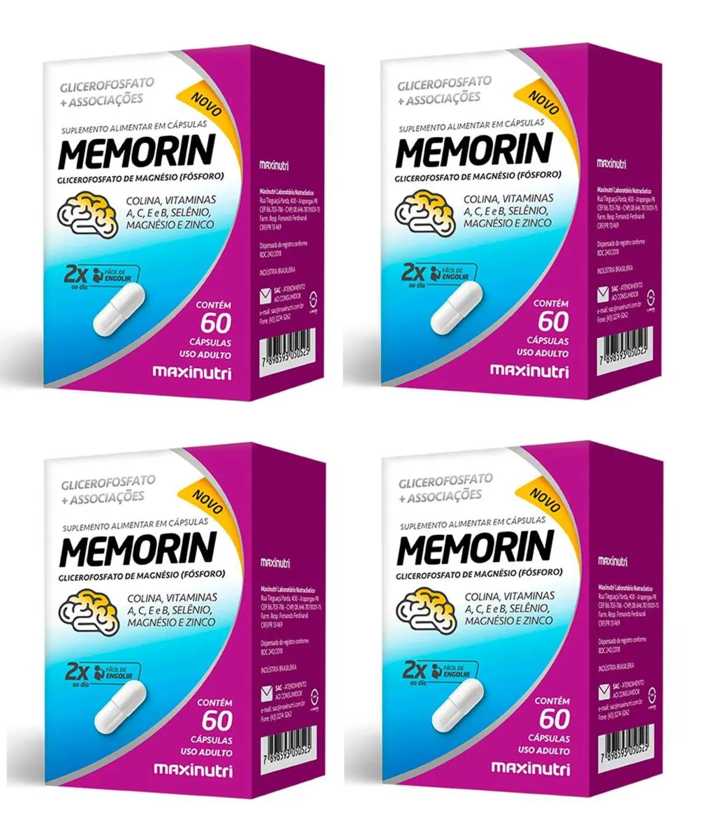 KIT 4 SUPLEMENTO MEMORIN FóSFORO ZINCO VITAMINAS 60CP