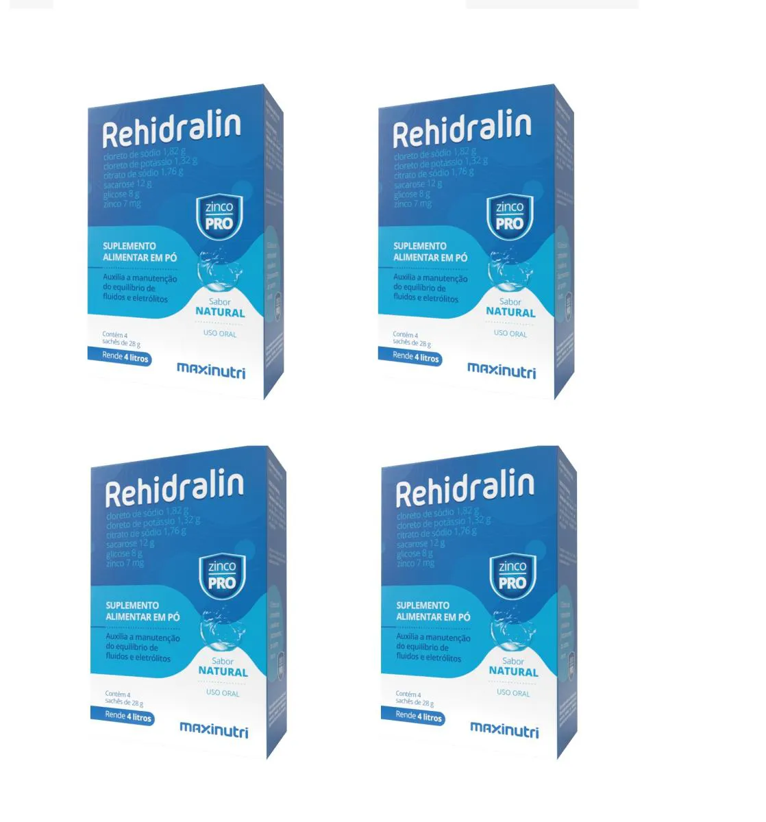KIT 4 SUPLEMENTO REHIDRALIN SABOR NATURAL 4 SACHêS EM Pó