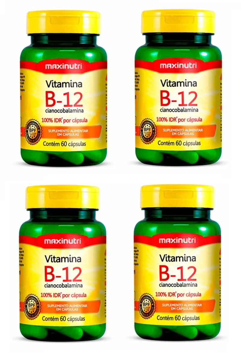 KIT 4 SUPLEMENTO VITAMINA B12 CIANOCOBALAMINA MAXINUTRI 60CP