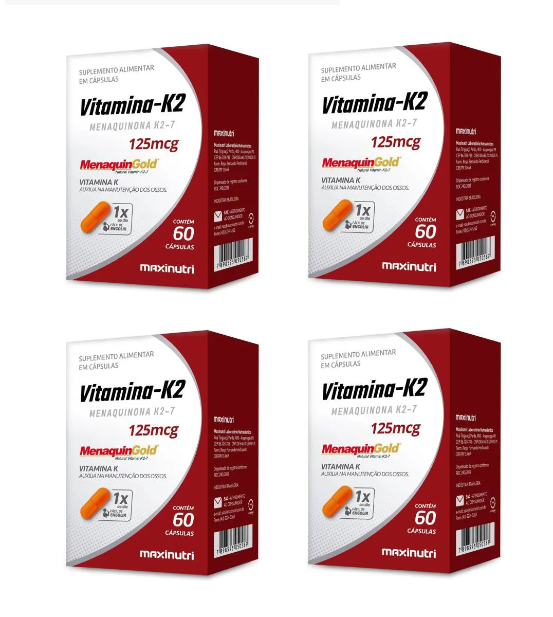 KIT 4 SUPLEMENTO VITAMINA K2 MENAQUINONA MAXINUTRI 60CPS