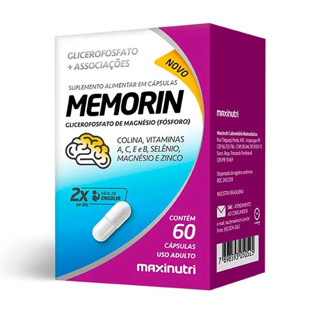 SUPLEMENTO MEMORIN FóSFORO ZINCO VITAMINAS MAXINUTRI 60CP