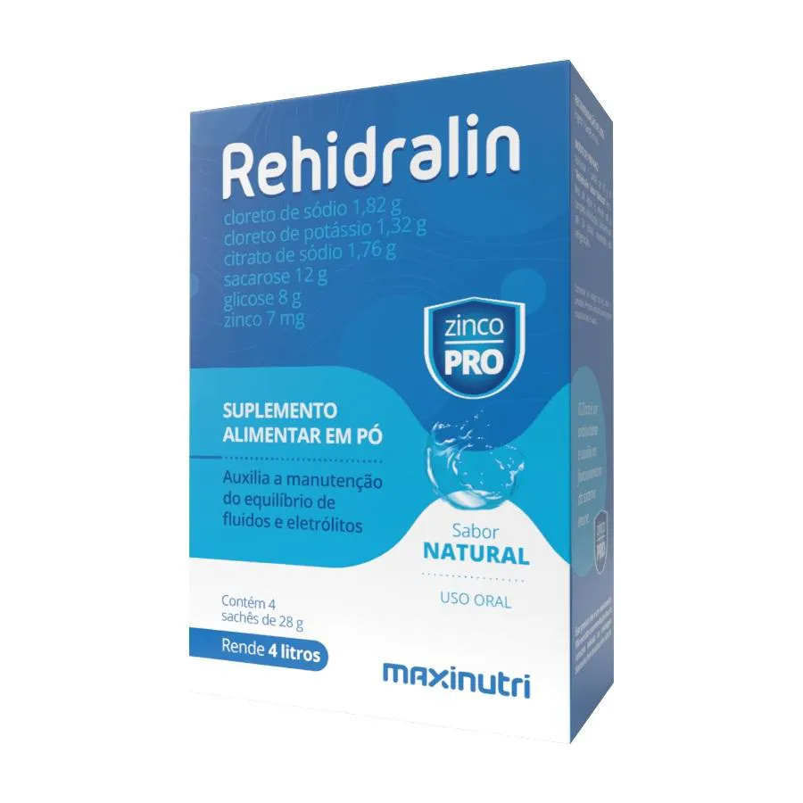 SUPLEMENTO REHIDRALIN SABOR NATURAL 4 SACHêS EM Pó