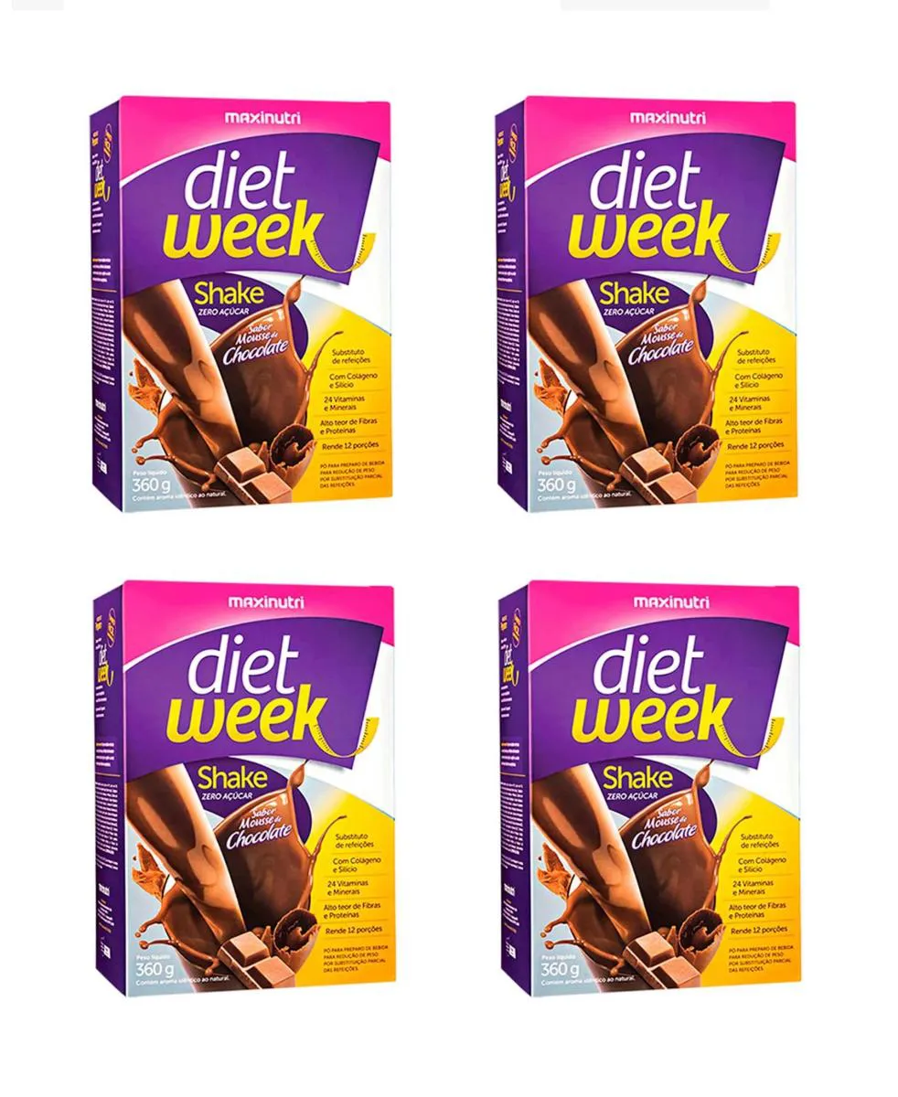 KIT 4 DIET WEEK SHAKE MOUSSE DE CHOCOLATE MAXINUTRI 360G