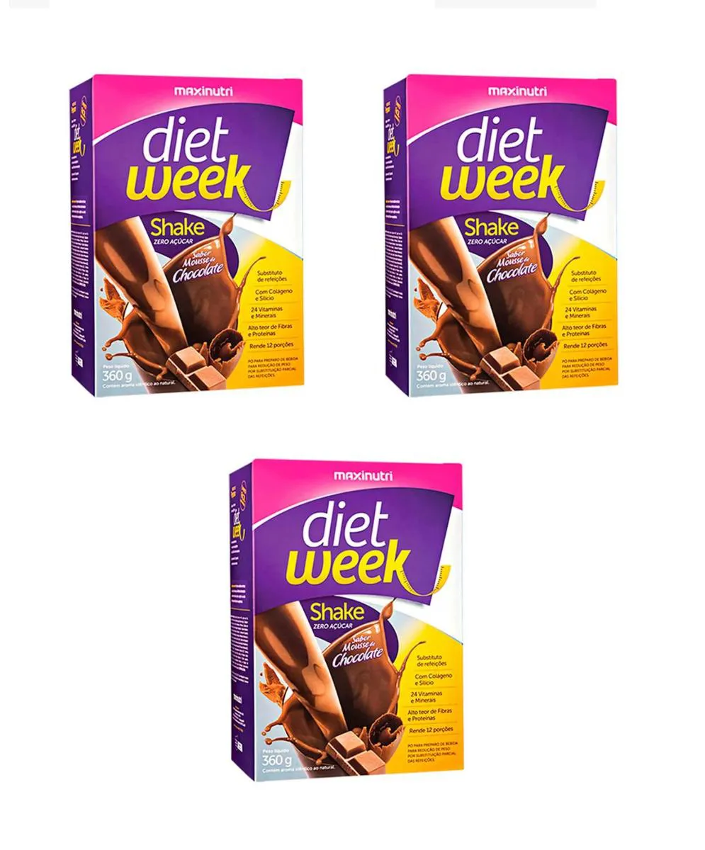 KIT 3 DIET WEEK SHAKE MOUSSE DE CHOCOLATE MAXINUTRI 360G