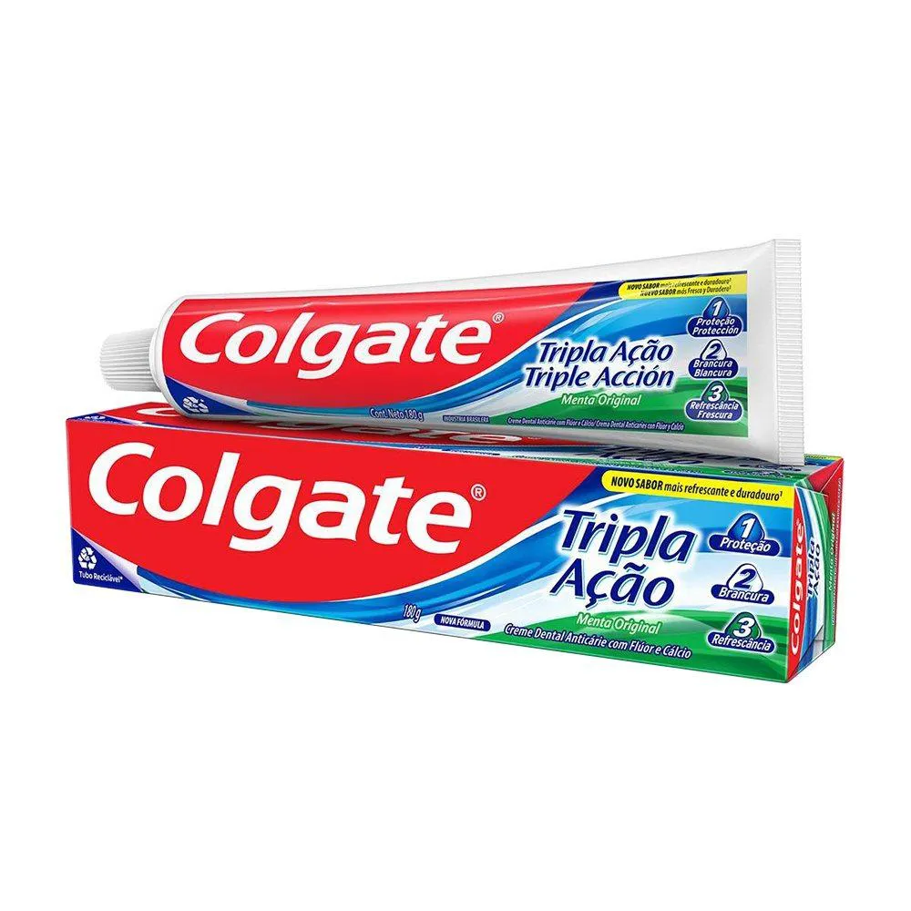 CREME DENTAL COLGATE TRIPLA AçãO MENTA ORIGINAL 180G EMBALAGEM COM 12 UNIDADES