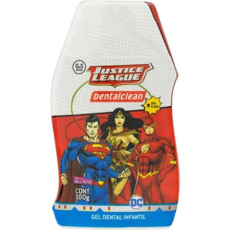GEL DENTAL INFANTIL SEM FLUOR MIX DE FRUTAS JUSTICE LEAGUE DENTALCLEAN 100G