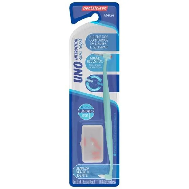 KIT 1 ESCOVA INTERDENTAL CILINDRICA MACIA + 6 REFIS DENTALCLEAN UNO