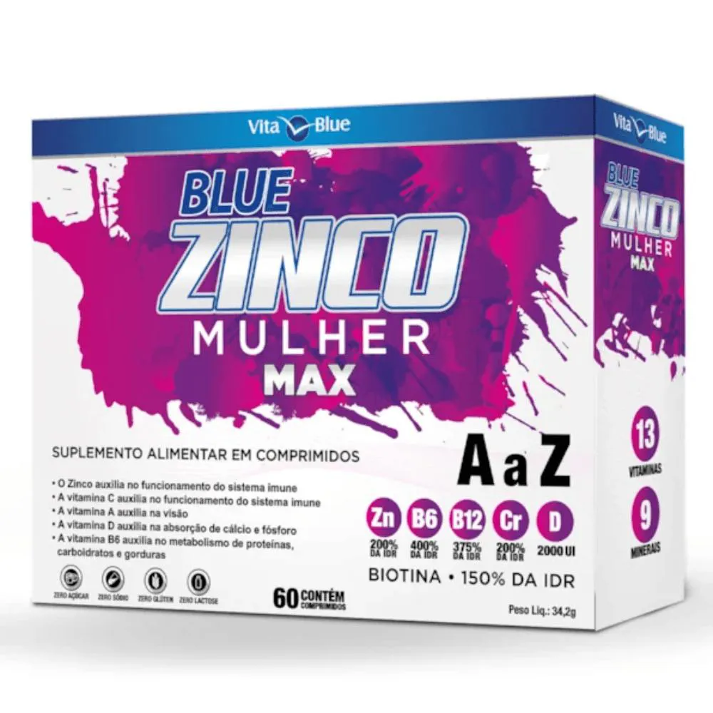 BLUE ZINCO MAX MULHER C/60 COMPRIMIDOS - VITA BLUE