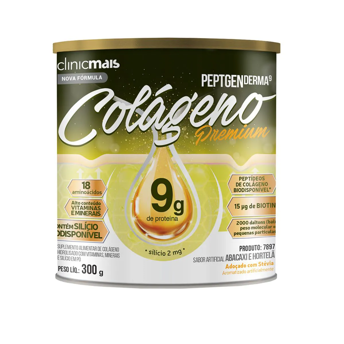COLáGENO PEPTGENDERMA CLINICMAIS 300G ABACAXI COM HORTELã