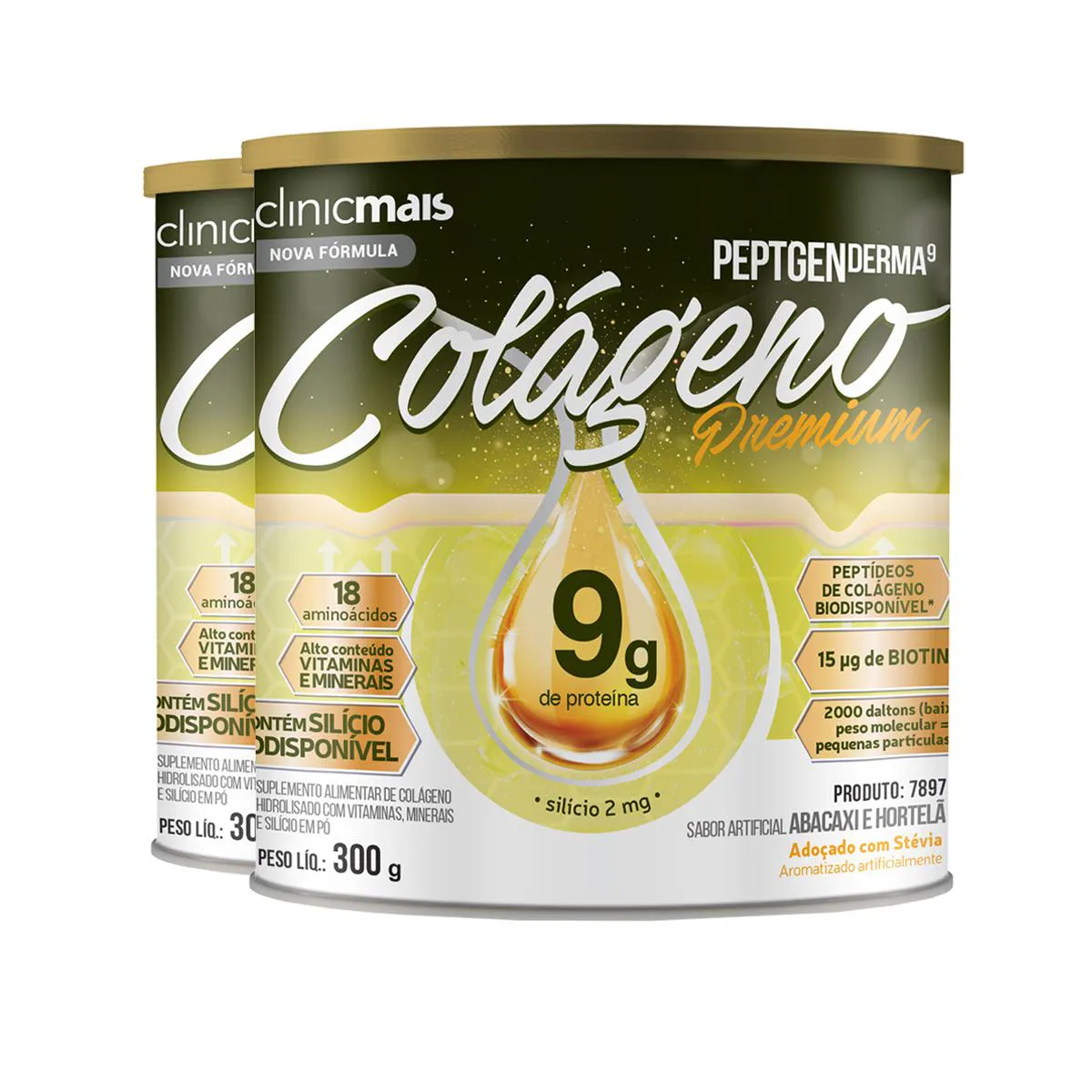 KIT 2 COLáGENO PEPTGENDERMA CLINICMAIS 300G ABACAXI COM HORTELã