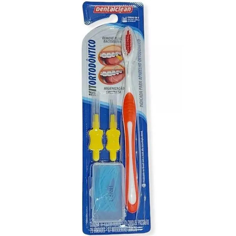 KIT ORTODONTICO ESCOVA ORTODONTICA INTERDENTAL E PASSA FIO Vermelho