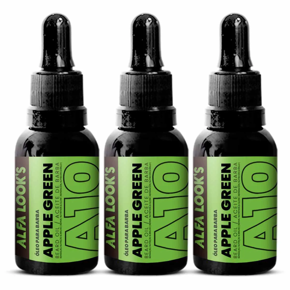 KIT 3X OLEO PARA BARBA APPLE GREEN A10 30ML ALFA LOOK`S