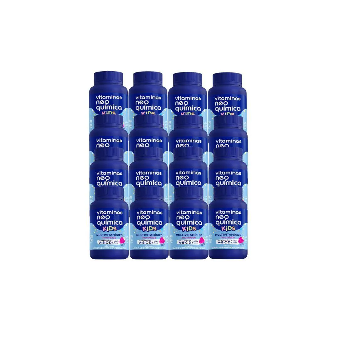 KIT 16 VITAMINA KIDS MORANGO 60 COMP MASTIGáVEIS NEO QUIMICA