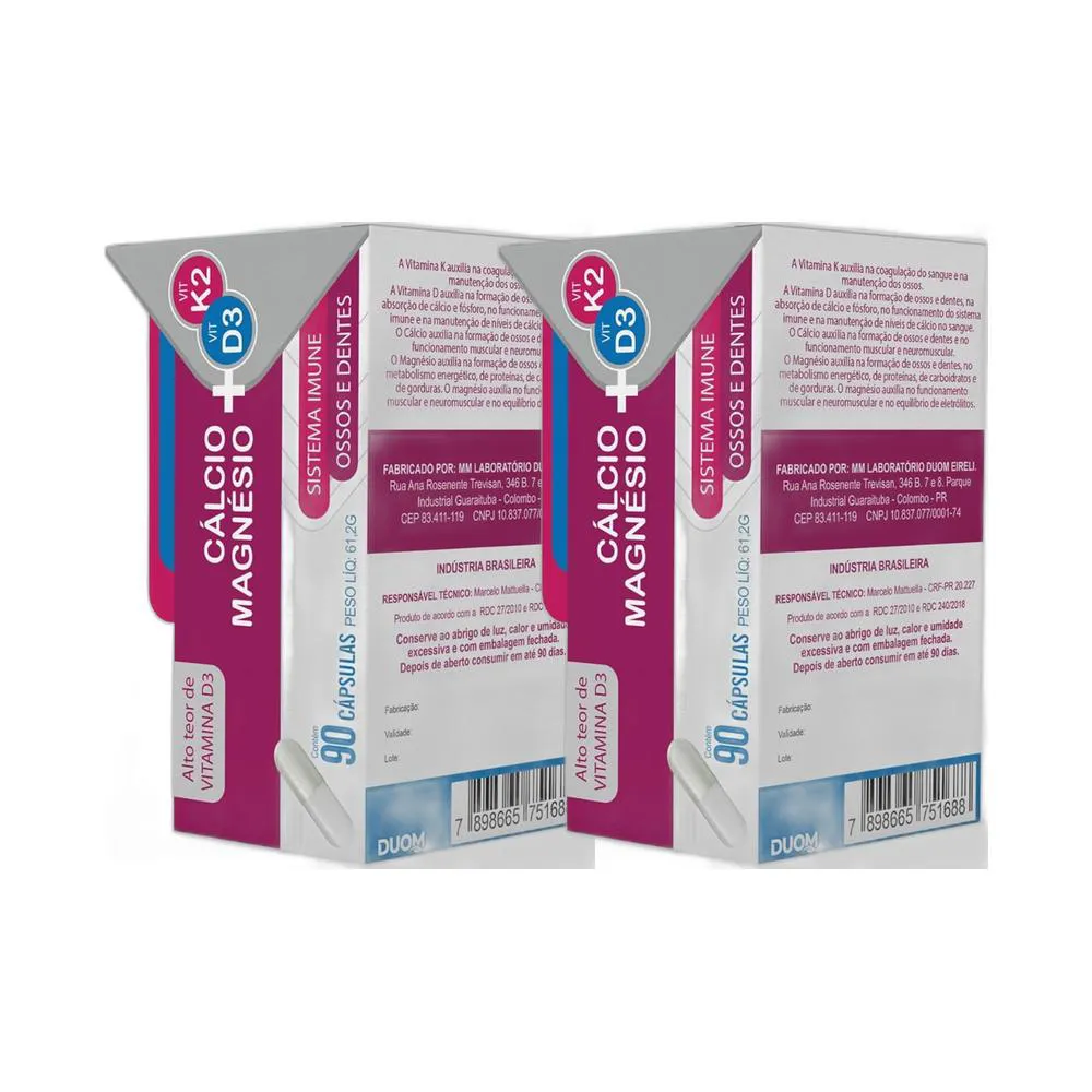 KIT 2X SUPLEMENTO ALIMENTAR CáLCIO D3 MAG K2 90 CPS - DUOM