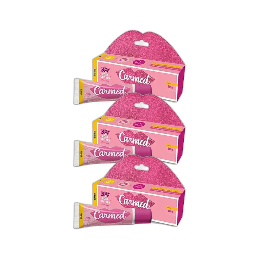 KIT 3X HIDRATANTE LABIAL CARMED BFF ROSA GLITTER 10G - CIMED