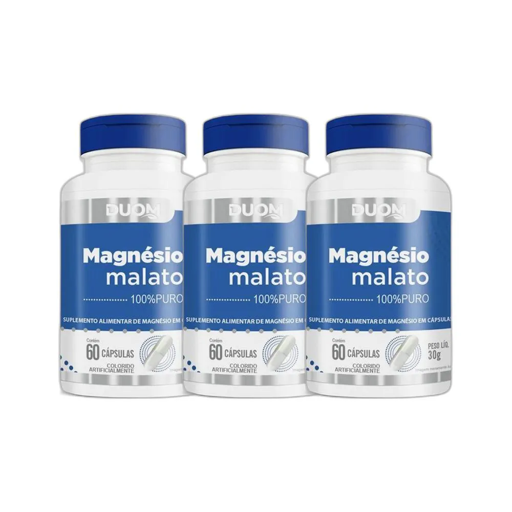 KIT 3X SUPLEMENTO ALIMENTAR MAGNéSIO MALATO 60 CPS - DUOM