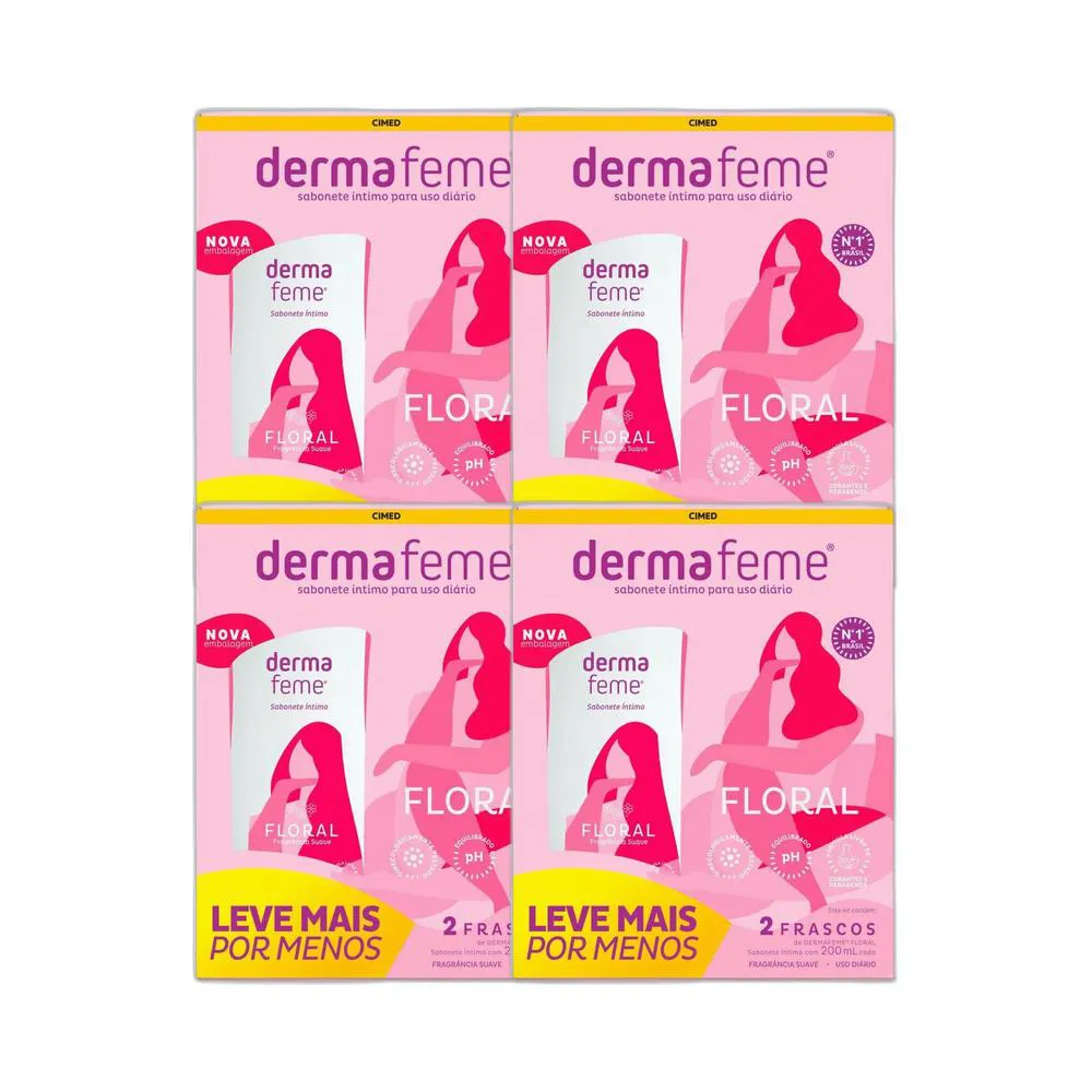 KIT 4 SABONETE LIQUIDO ÍNTIMO DERMAFEME 200ML FLORAL - CIMED