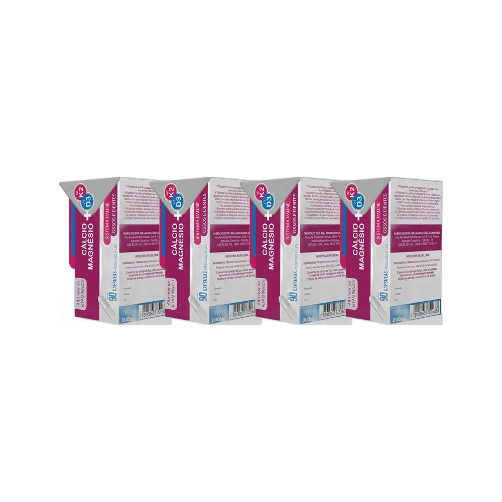 KIT 4X SUPLEMENTO ALIMENTAR CáLCIO D3 MAG K2 90 CPS - DUOM