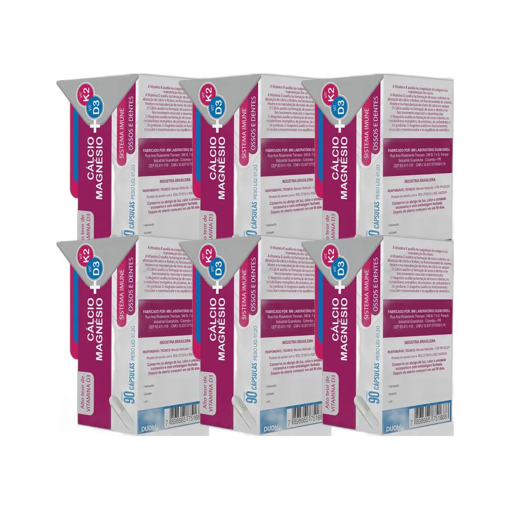 KIT 6X SUPLEMENTO ALIMENTAR CáLCIO D3 MAG K2 90 CPS - DUOM