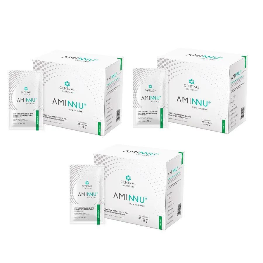 KIT COM 3 UNIDADES AMINNU 10G 30 SACHêS SEM XILITOL - CENTRAL NUTRITION SABOR:LIMãO