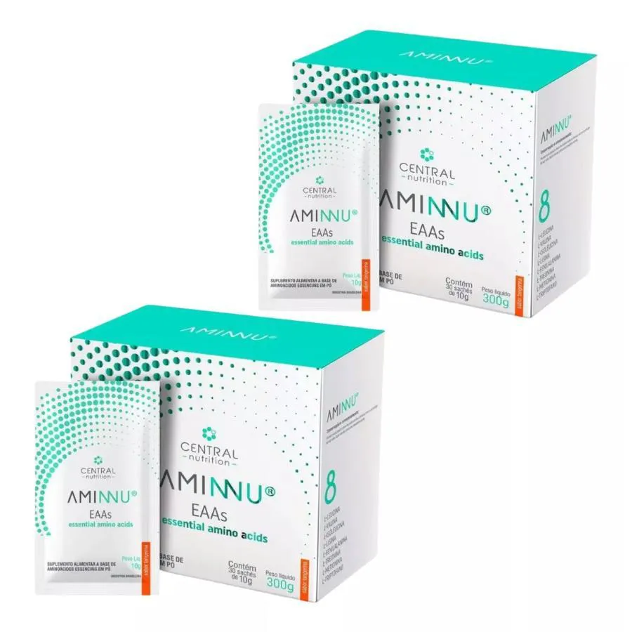KIT COM 2 UNIDADES AMINNU 10G 30 SACHêS - CENTRAL NUTRITION SABOR:TANGERINA