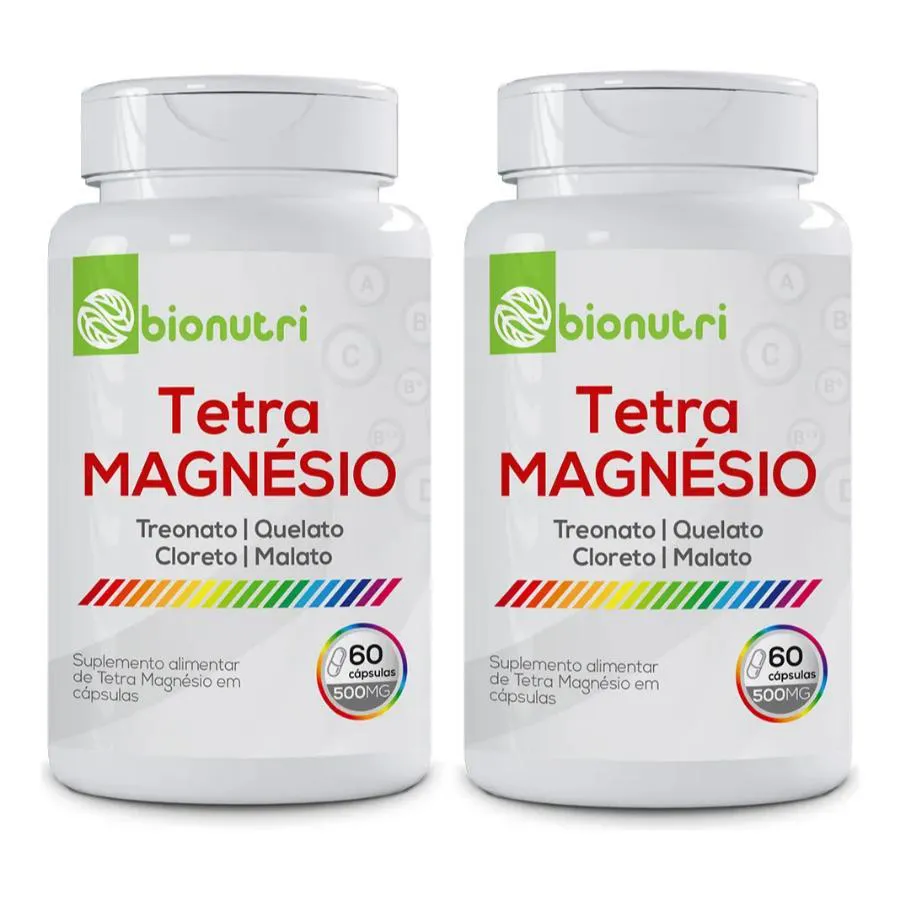KIT 2X TETRA MAGNéSIO QUELATO MALATO E CLORETO 60 CáPSULAS - BIONUTRI