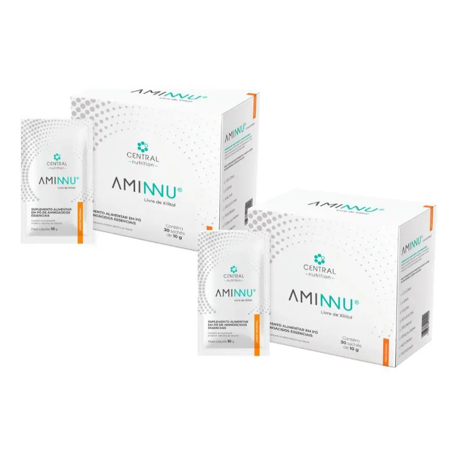 KIT COM 2 UNIDADES AMINNU 10G 30 SACHêS SEM XILITOL - CENTRAL NUTRITION SABOR:TANGERINA