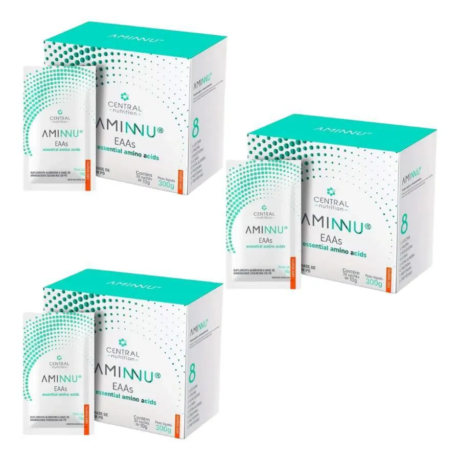 KIT COM 3 UNIDADES AMINNU 10G 30 SACHêS - CENTRAL NUTRITION SABOR:TANGERINA