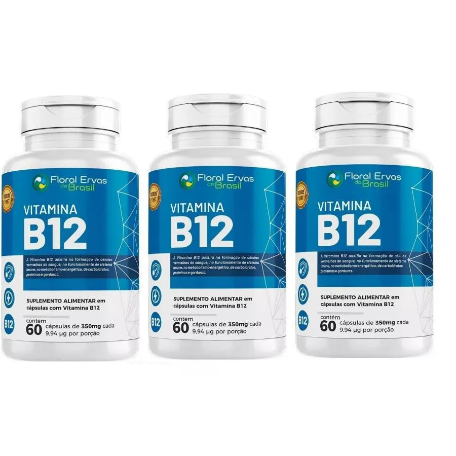 KIT COM 3X VITAMINA B12 60 CáPSULAS CADA - FLORAL ERVAS