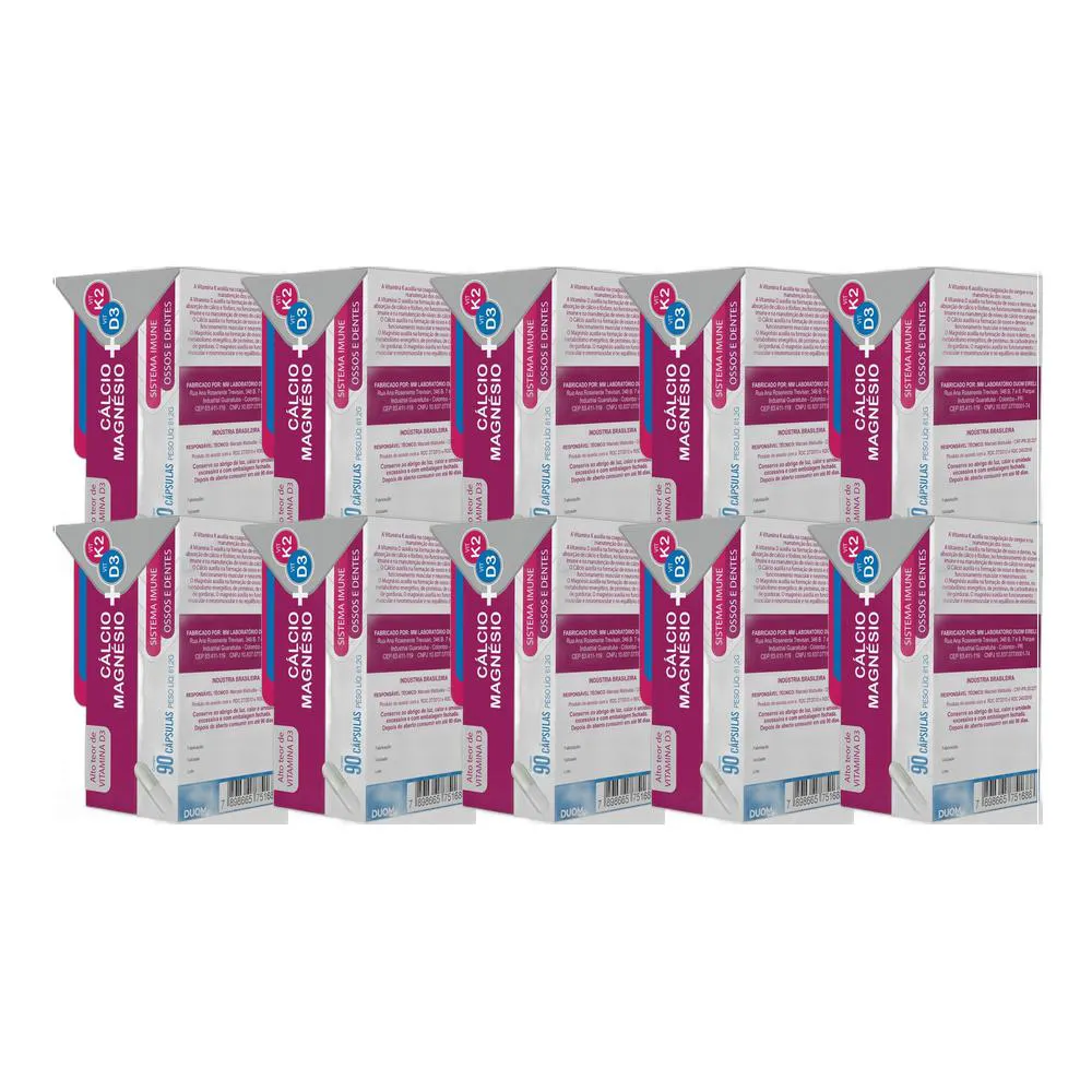 KIT 10X SUPLEMENTO ALIMENTAR CáLCIO D3 MAG K2 90 CPS - DUOM