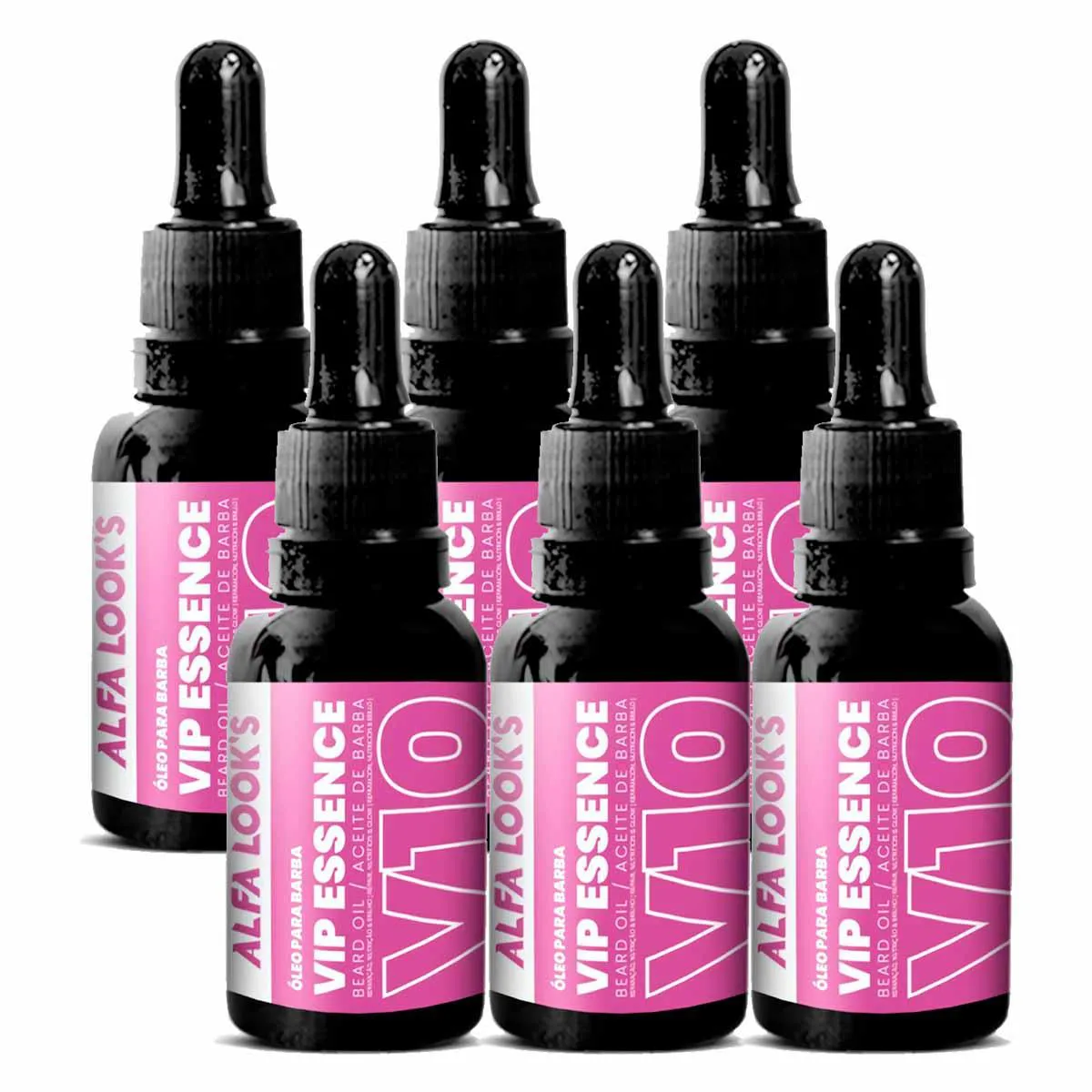 KIT 6X OLEO PARA BARBA VIP ESSENCE V10 30ML ALFA LOOK`S