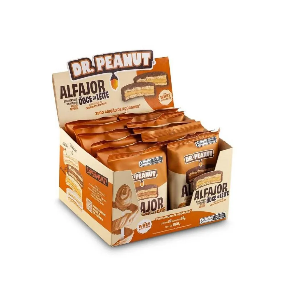 ALFAJOR DR. PEANUT (DISPLAY 12 UNID. 55G) - SABOR: DOCE DE LEITE COBERTURA DE CHOC. AO LEITE