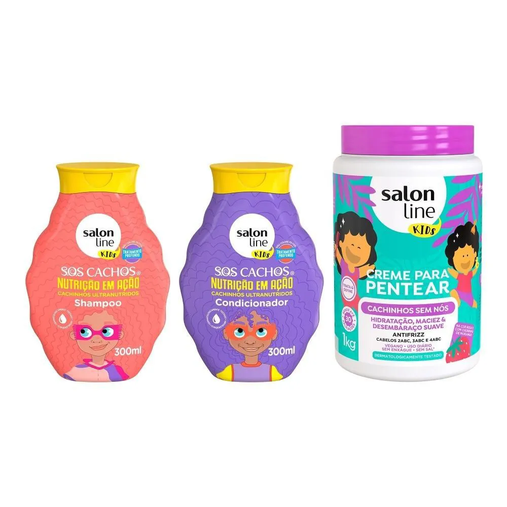 KIT HIDRATAçãO E ANTINóS KIDS COM SHAMPOO E CONDICIONADOR SOS CACHOS + CREME PARA PENTEAR
