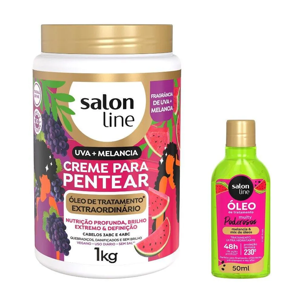 KIT DE TRATAMENTO COM CREME PARA PENTEAR UVA + MELANCIA E ÓLEO MULTY