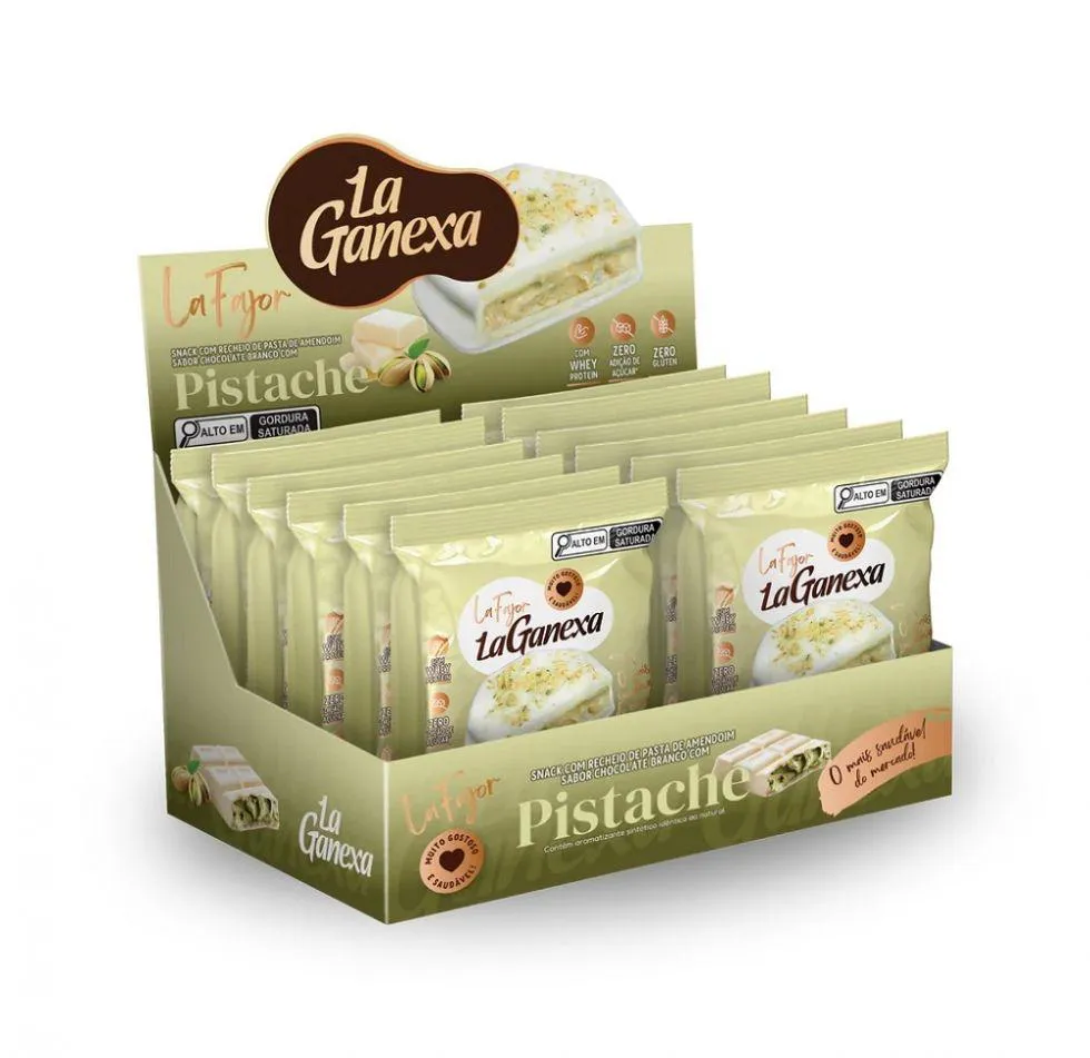 LA FAJOR LA GANEXA DISPLAY (12 UNID. 50G) - SABOR: CHOCOLATE BRANCO C/ PISTACHE