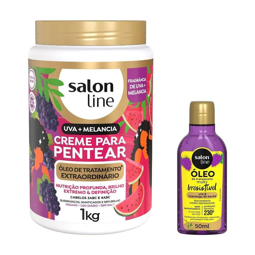 KIT CREME PARA PENTEAR UVA + MELANCIA COM ÓLEO DE TRATAMENTO MULTY