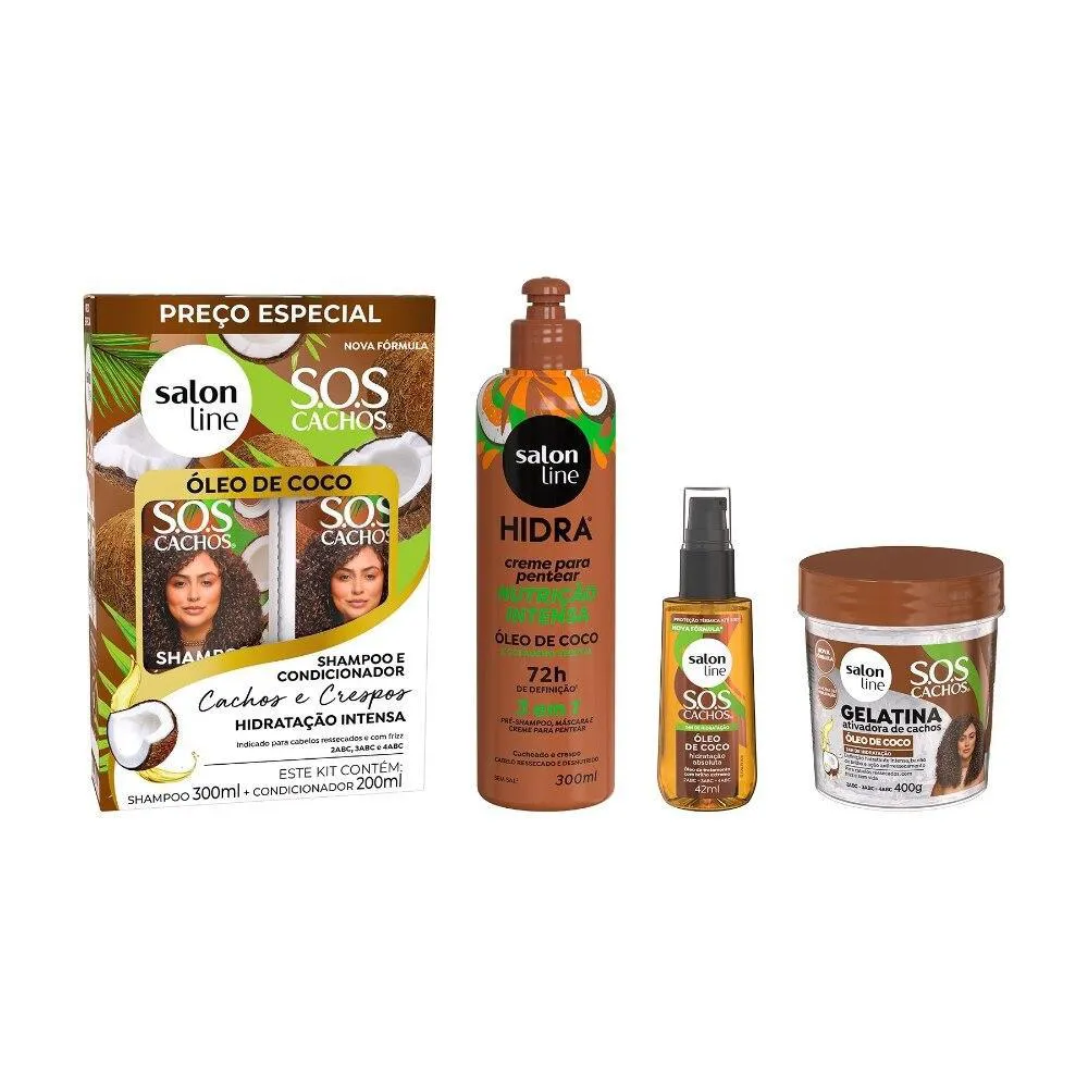 KIT HIDRATAçãO SOS CACHOS ÓLEO DE COCO