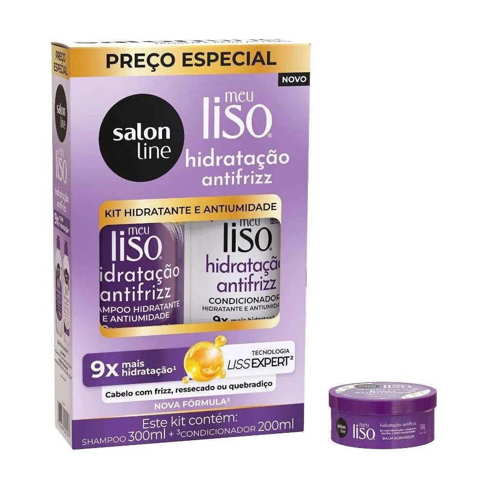 KIT MEU LISO ANTIFRIZZ COM SHAMPOO + CONDICIONADOR E BALM