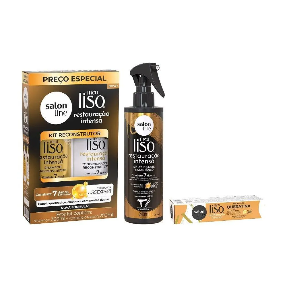 KIT MEU LISO RESTAURAçãO INTENSA COM SPRAY E RECARGA DE QUERATINA