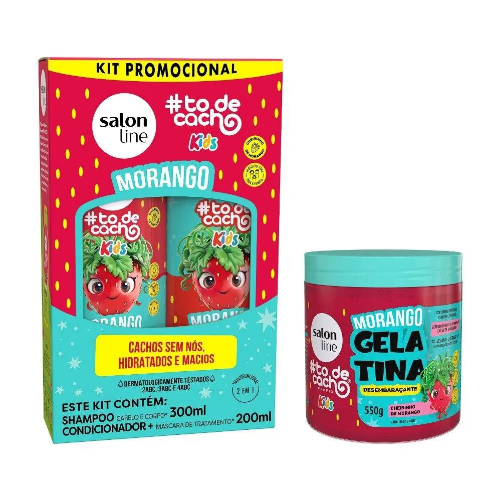 KIT MORANGO #TODECACHO SHAMPOO + CONDICIONADOR E GELATINA