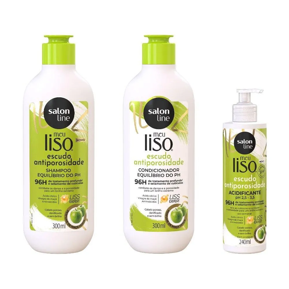 KIT SHAMPOO + CONDICIONADOR + ACIDIFICANTE MEU LISO ANTIPOROSIDADE