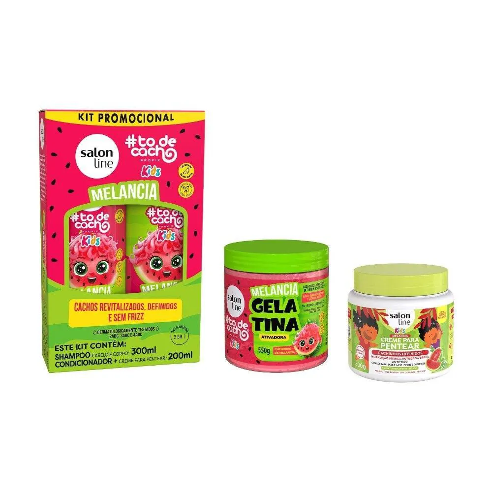 KIT SHAMPOO + CONDICIONADOR + CREME DE PENTEAR 500GR E GELATINA 550G MELANCIA