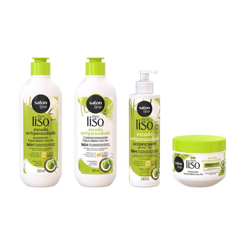 KIT SHAMPOO + CONDICIONADOR + MáSCARA + ACIDIFICANTE MEU LISO ANTIPOROSIDADE
