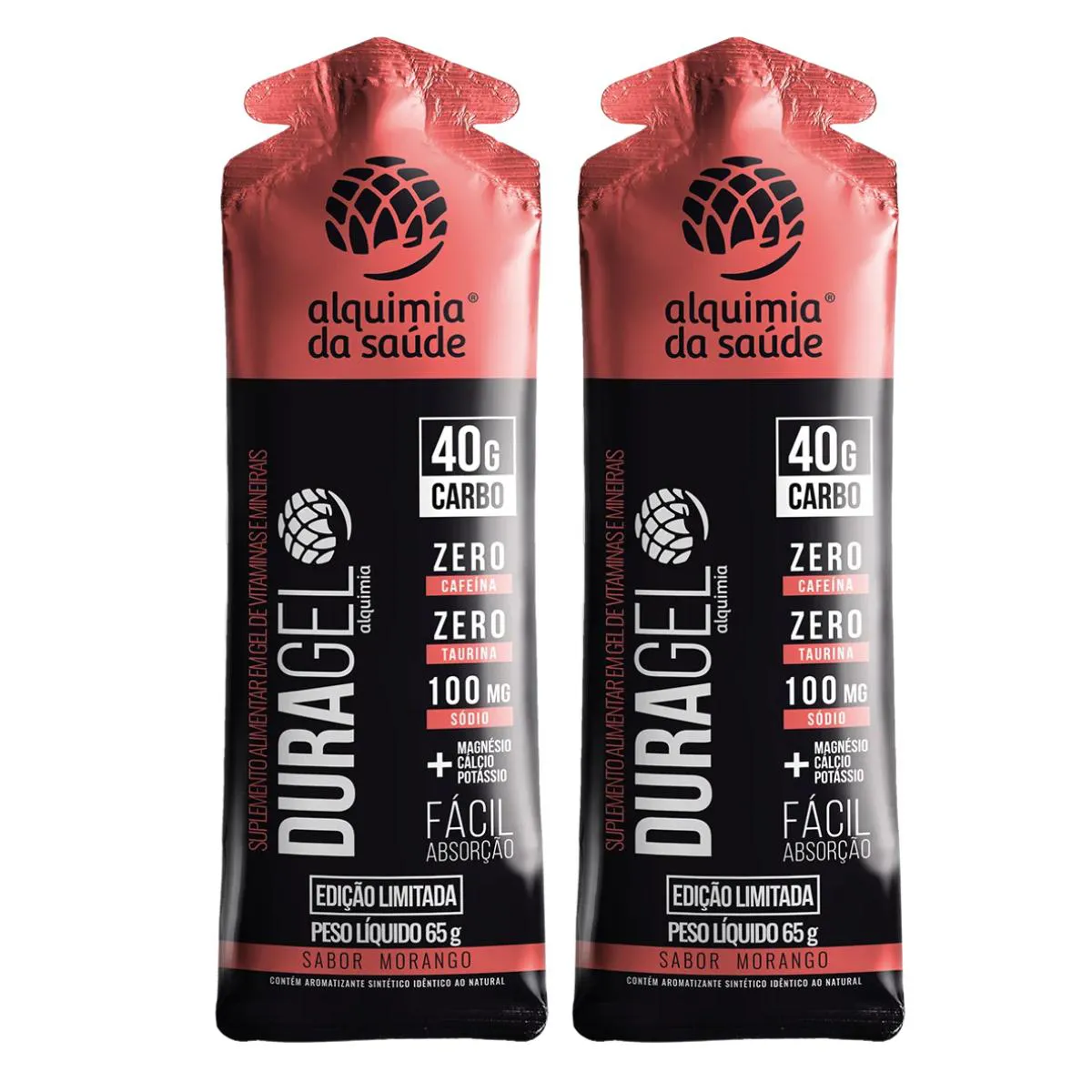 2X DURAGEL BOX 40G CARBO ALQUIMIA DA SAúDE MORANGO 15 UNIDADES 60G